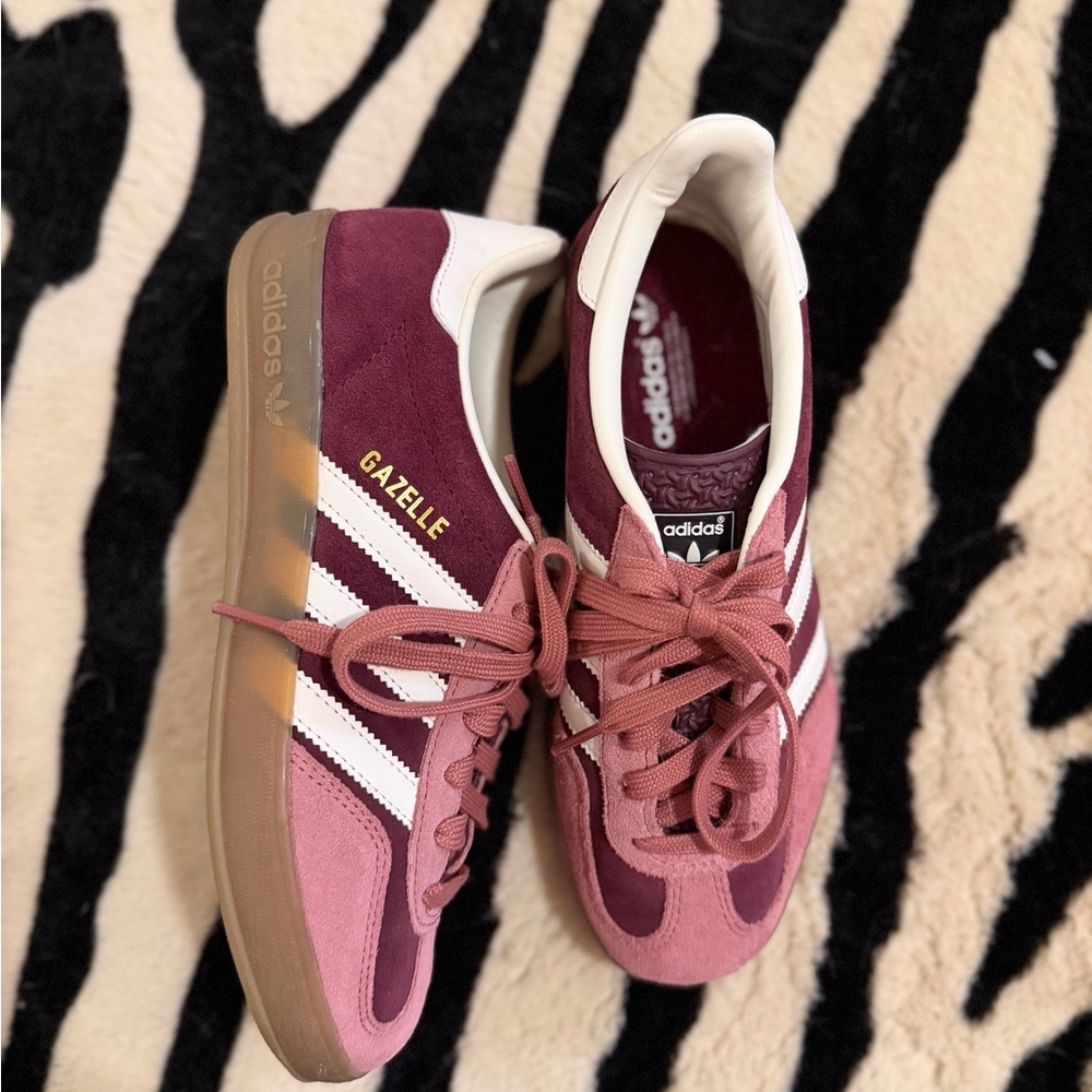 Adidas Gazelle Women's Burgundy and Pink Sneakers